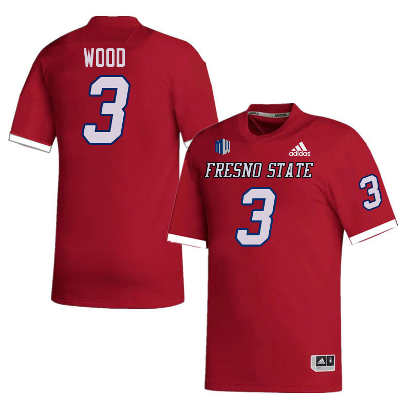 Men #3 Joshua Wood Fresno State Bulldogs College Football Jerseys Stitched-Red